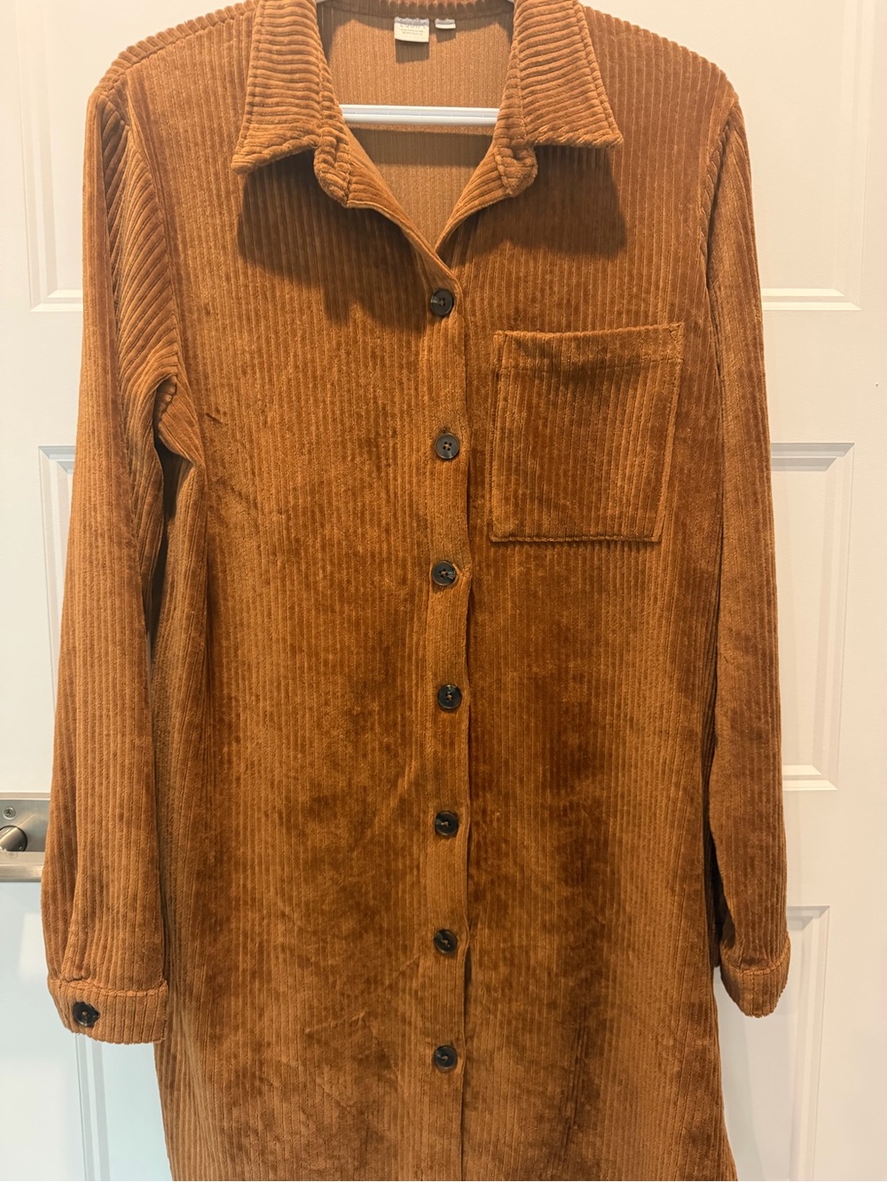 twik Corduroy Button-Front dress in Warm Tan